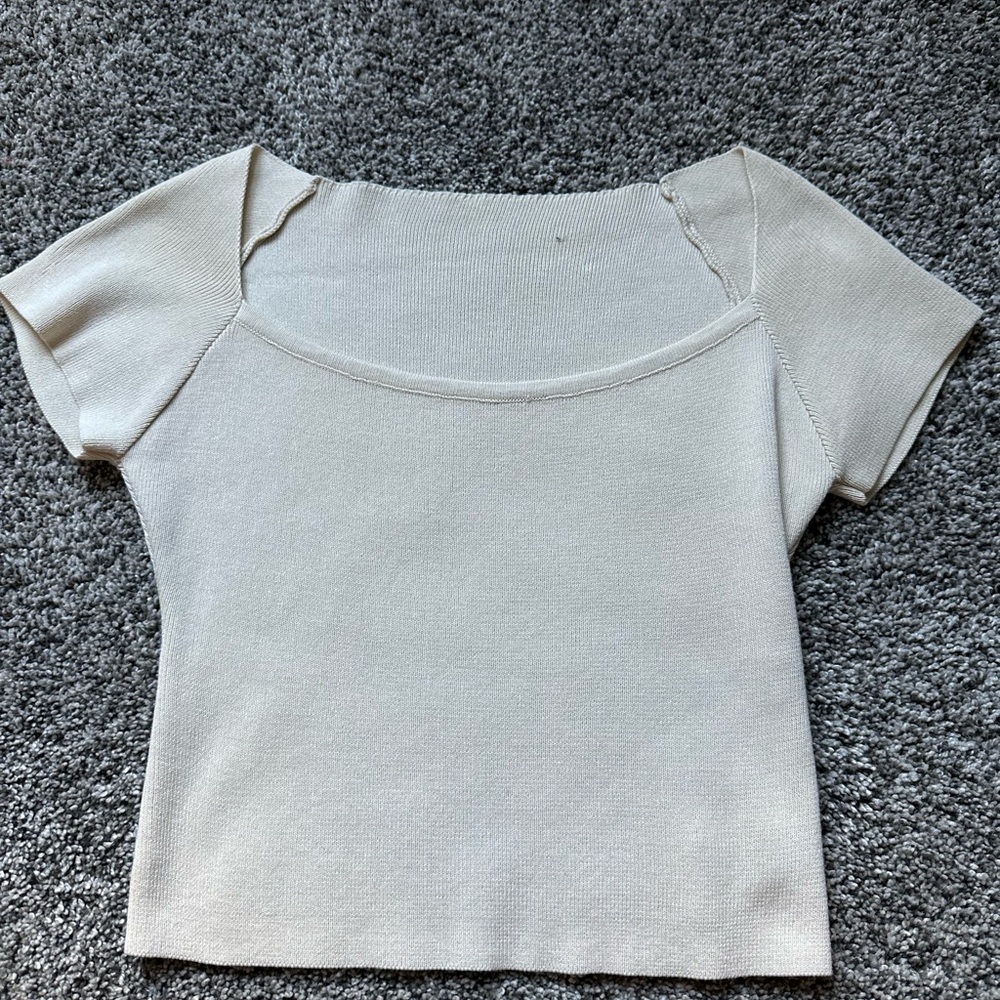 SHEIN Cream Fitted Cap Sleeve Blouse